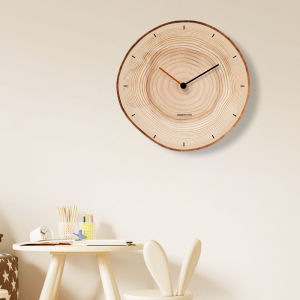Modern Minimalist Wooden Style Wall Clock Silent Living Room Dining Room Decor No Drilling Required Year Ring Design Home Accessories