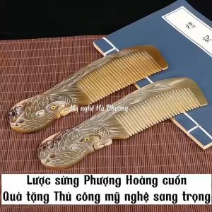 [ Quà tặng Túi Gấm] Lược sừng Phượng cuốn đẹp làm quà tặng VIP (Size: XL - 20cm) | Mỹ nghệ Hà Phương
