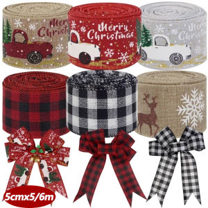 5-6 เมตร คริสต์มาสริบบิ้น ตกแต่งต้น คริสต์มาส สีแดง และสีเขียวเกล็ด หิมะลายสก๊อต DIY กุทัณฑ์ คริสต์มาสห่อของขวัญ ริบบิ้น 11 คริสต์มาส สำหรับ 11 คริสต์มาส
