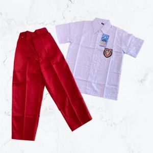PAKET BUNDLING SETELAN ABBA SERAGAM SD MERAH PUTIH ATASAN LENGAN PENDEK PUTIH CELANA KARET PANJANG MERAH SD