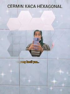 (1 PCS) MEDIUM CERMIN KACA HEXAGONAL MIRROR HIASAN DINDING STICKER MURAH [VAL]