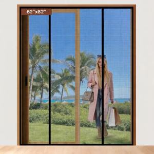 Magnetic Screen Door Screen Double-Sided Opening Screen Reinforced Mesh with Strong Magnets for French Front Patio Sliding Doors