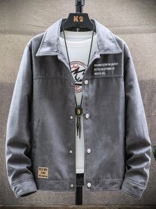 ROMON | Romon Mens Suede Jacket Casual Collar Windproof Fashionable Autumn Spring Workwear Shirt Standard Fit Long Sleeve Polyester Fiber