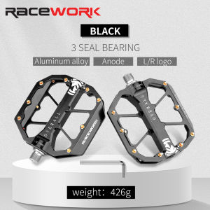 RACEWORK Mountain Bike Pedal 3 Bearing Aluminium Alloy CNC Non-Slip Flat Feet MTB BMX Road Bicycle Pedals