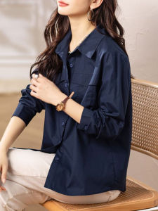 Autumnal Royal Blue Guangdong Puning Womens Shirt Fashionable Loose Fit Long Sleeve Button up Korean Style Top