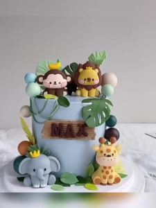 Safari Cake Toppers Wild Animals Lion Elephant Giraffe Monkey Jungle Theme Birthday Party Cake Decorations for Kids Boys Girls