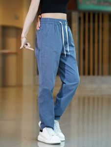 Mens casual pants summer new thin elastic straight large size loose mens pants mens elastic pants