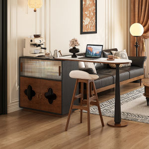 Rotatable Expanding Solid Wood Bar Cabinet Island Console Living Room Partition Home Furniture Art Style Design Villa Use