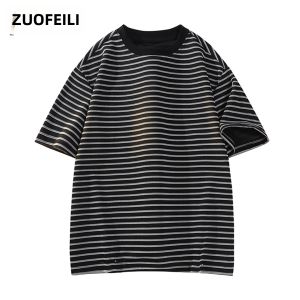 ZUOFEILI | Striped Thin Cooling Breathable Half Sleeve T-Shirt for Men and Teens