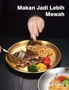 Piring Makan Korea Stainless Steel 304 Gold Silver Cafe Restoran Hotel