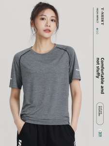 Womens Sport T-Shirt Ice Silk Quick Dry Breathable Short Sleeve Loose Fit Yoga Fitness Running Clothing Large Size