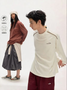 JNXS | Áo thun mùa thu đông dệt kim fleece co giãn nhẹ ngoài trời phối màu