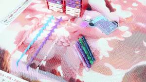 Purple 5D DIY Diamond Pen Set Resin Diamond Painting Tool Point Drill Pen With Thread Multifunctional 6 Metal Pen Heads And Clay