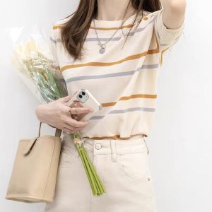 Áo Thun Nữ Tay Ngắn Bằng Lụa Băng Cao Cấp Mùa Hè Thanh Lịch Áo Sơ Mi Kiểu Pháp Thân Thiện Với Da Thoải Mái Thời Trang Công Sở