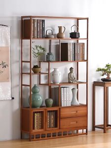 Kệ trang trí phòng đa năng có ngăn kéo  tủ để sách bằng gỗ tre trưng bày 6 tầng có ngăn kéo - kệ trang trí phòng khách