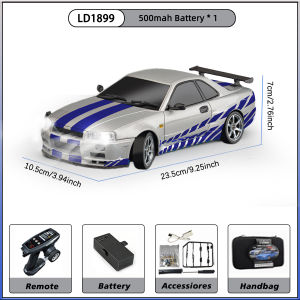 LDRC LD1899 1/18 RC Drift Car GTR Mode 2.4G ESP Gyro Alloy Body LED Racing Car RTR for Boys Collection Gifts Toys