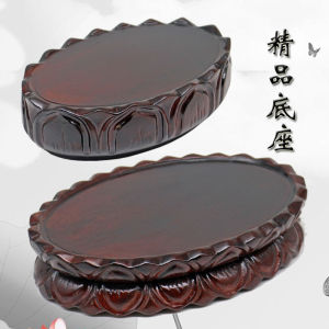 Buddha Statue Guanyin Stone Flower Vase and Flower Pot Stone Head Solid Wood round Wooden Carving Decoration Lotus Base Bracket Digging Groove