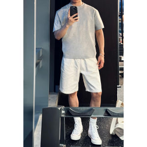 White Fitness Shorts Mens American High Street Five-Quarter Pants Trendy Brand Mens Mid-Length Casual Pants Breathable