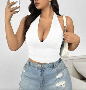 Plus Size Backless Crop Top with Pads- PAO
