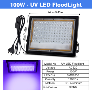 395nm LED UV Flood Light 50W 100W Stage Black Light AC220V With EU Plug Outdoor Waterproof UV Fluorescent Party Stage Backlight