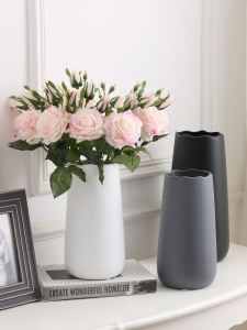 Modern Minimalist Ceramic Flower Vase Nordic Home Decoration Creative Office Living Room Grey White Black Artificial Flower Pot