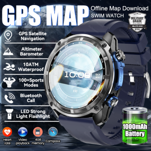 2025 T-Rex3 Pro Offline GPS Map Smart Watch 1000mAh Battery Heart Rate 4GB Memory 10ATM Waterproof HD Call Men Adult SmartWatch