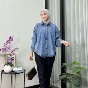 ATASAN WANITA JEANS OVERSIZE KEMEJA PREMIUM