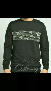 Sweater Casual Fleece Pria & Wanita Lengan Panjang Polos Motif Army