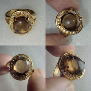 Cincin Batu Kecubung Teh Kecubung Asap Natural Smoky Quarzt Ring Titanium Size 6 For Lady