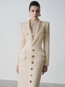 Elegant Luxe Metal Double Breasted Coat Mid-length