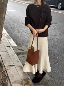 Raccoon Wool Knitting Skirt Mermaid Dress Womens Fall and Winter Thick Mid-Length Elegant Slim Looking A- line Sheath Skirt