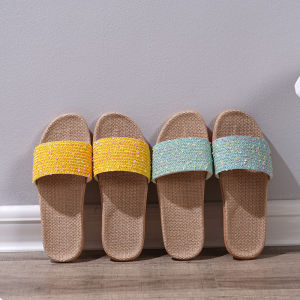 Dép Lót Vải Lanh Mùa Xuân Thu Nhiều Màu Sắc Cho Cặp Đôi Làm Từ Rơm PU Da Dùng Trong Nhà Cho Cả Nam Và Nữ Chống Trượt