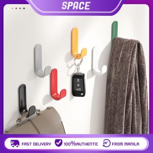 J-Shaped Wall Hook Self-Adhesive Towel Hooks ABS Plastic Door Hangers Nail-Free Wall Hangers Space-Saving Hat Racks Keys Organizer Hanging Storage Hooks for Bathroom Kitchen Home Office Random Color