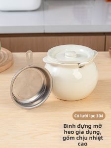 MEIDI | Nồi Dầu Gốm Chống Nóng Dung Lượng Lớn Có Nắp và Lọc cho Dầu Heo và Gia Vị