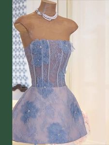 French Lace Patchwork Strapless Elegant Waist-Cinching Slimming Summer Dress