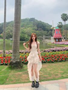 Váy Ngắn Không Tay Cổ Chữ a Màu Trắng Thanh Lịch Mùa Hè Cho Nữ Váy Ngắn Không Đều Váy Công Chúa Váy Không Dây