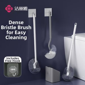 Wall-Mounted No-Corner-Miss Toilet Brush with Extended Handle