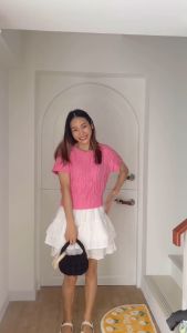 CHAWY Pink knit 💗🐻 C4601 เสื้อknit เสื้อครอป