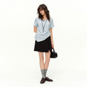 DUSHU | Ruched Waist Irregular Tee Shirts Women