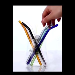 8PCS Clear Glass Straws Reusable with Cleaning Brush Dishwasher Safe Glass Texture Suitable for Cocktails Coffee Juices