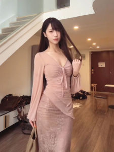 CHANGTONG | Bộ Đồ Gợi Cảm V-Neck Voan Hai Mảnh