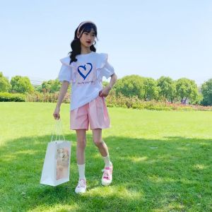 พร้อมส่ง🔥ฤดูร้อนเด็กชุดสาวเด็กหลวมและสบายๆพิมพ์ใหญ่เสื้อผ้าเด็กเกาหลีชุดสองชิ้น