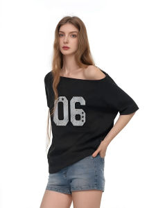 เสื้อยืดคอกลมแขนสั้นหลวมสไตล์อเมริกันย้อนยุคสำหรับผู้หญิง ทรงหลวม แขนกุด ลายตัวเลข แฟชั่นฤดูร้อน