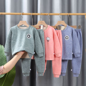 Thickened Fleece Warm Underwear Set for Children Boys Girls Autumn Winter Padded Sleepwear Baby Toddler Kids Polyester Spandex