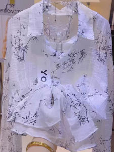 Áo Khoác Chống Nắng Tay Dài Mùa Hè 2025 Cho Nữ in Lá Tre Dáng Rộng Mỏng Thường Ngày Áo Len Cardigan Hở Cổ Polo