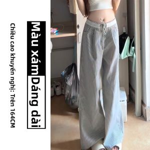 YIFANSHI | Quần Tây Ôm Rộng Thắt Dây Xám Sọc