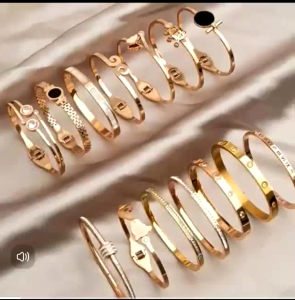 1 set gelang bangle dan cincin titanium wanita anti karat