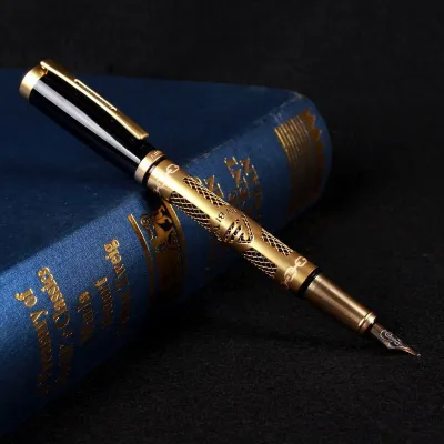 Retro Metal Fountain Pen Replaceable Ink Elegant Gift for Writing Stationery Office School Supplies