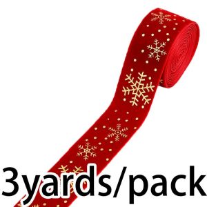 (3yards/bag)38mm Christmas Velvet Ribbon Snowflake Foil Gold Foil Ribbons Gift Box Package Wedding Party Holiday Decoration DIY