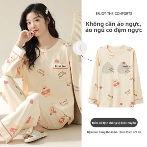Bộ đồ ngủ nữ MiiOW bằng cotton dài tay có đệm ngực dáng rộng thoải mái